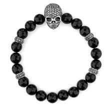 Load image into Gallery viewer, Gothic Skull Bracelet: Silver, Marcasite, Onyx