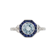 Load image into Gallery viewer, Art Deco Style Ring: White Gold, Blue Topaz, Sapphire and Diamond