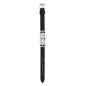 Art Deco Style Watch: Silver, Cubic Zirconia and Black Leather Strap