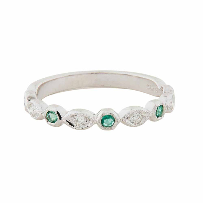 Art Deco Style Ring: White Gold, Emerald, Diamond