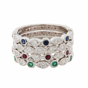 Bronte: Art Deco Style Ring in 9ct White Gold with Diamond and Emerald