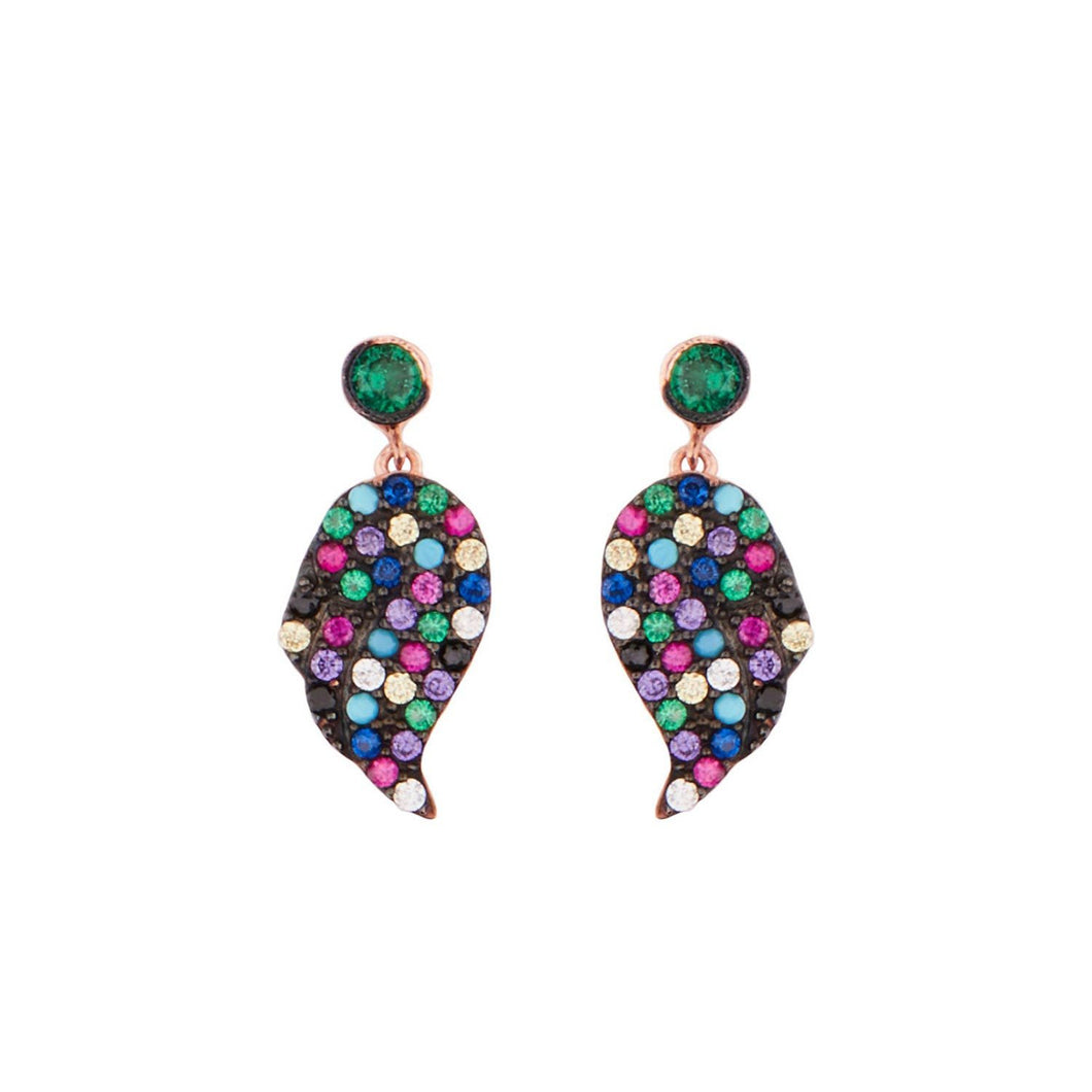 Teardrop Earrings: Rose Gold with Multi-Coloured Cubic Zirconia Stones