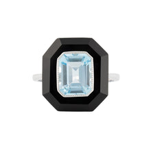 Load image into Gallery viewer, Art Deco Style Ring: 9ct White Gold, Blue Topaz And Onyx
