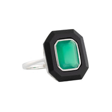 Load image into Gallery viewer, Art Deco Style Ring: 9ct White Gold, Green Agate And Onyx