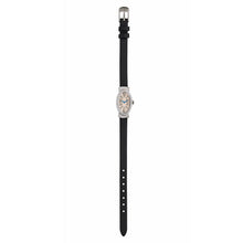 Load image into Gallery viewer, Art Deco Style Antique Cream Dial Watch: Sterling Silver and Cubic Zirconia on a Leather Black Ribbon Strap