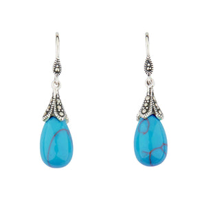 Art Deco Style Drop Earrings: Sterling Silver, Turquoise, Marcasite