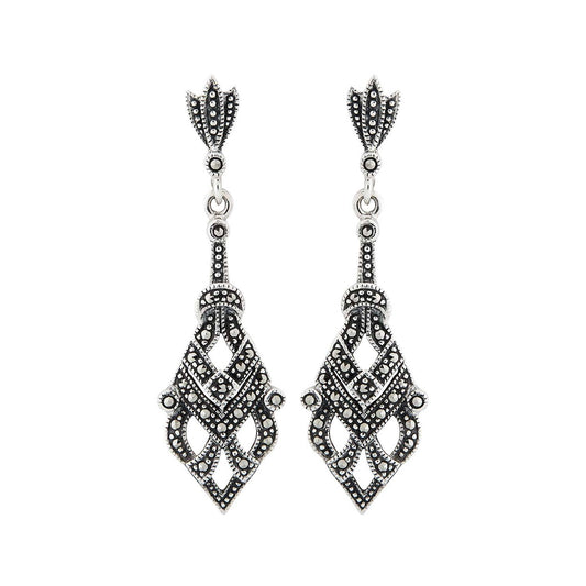 Art Deco Style Drop Earrings: Marcasite and Sterling Silver