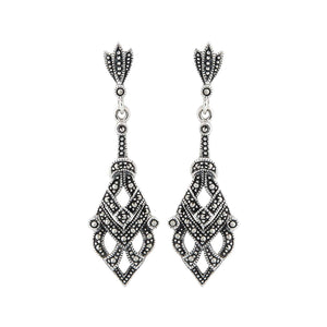 Art Deco Style Drop Earrings: Marcasite and Sterling Silver