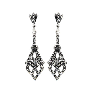 Art Deco Style Drop Earrings: Marcasite and Sterling Silver