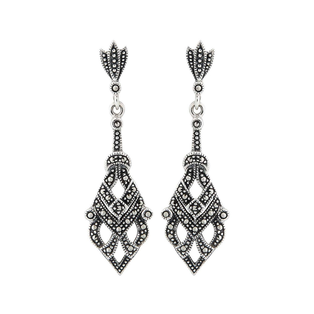 Art Deco Style Drop Earrings: Marcasite and Sterling Silver