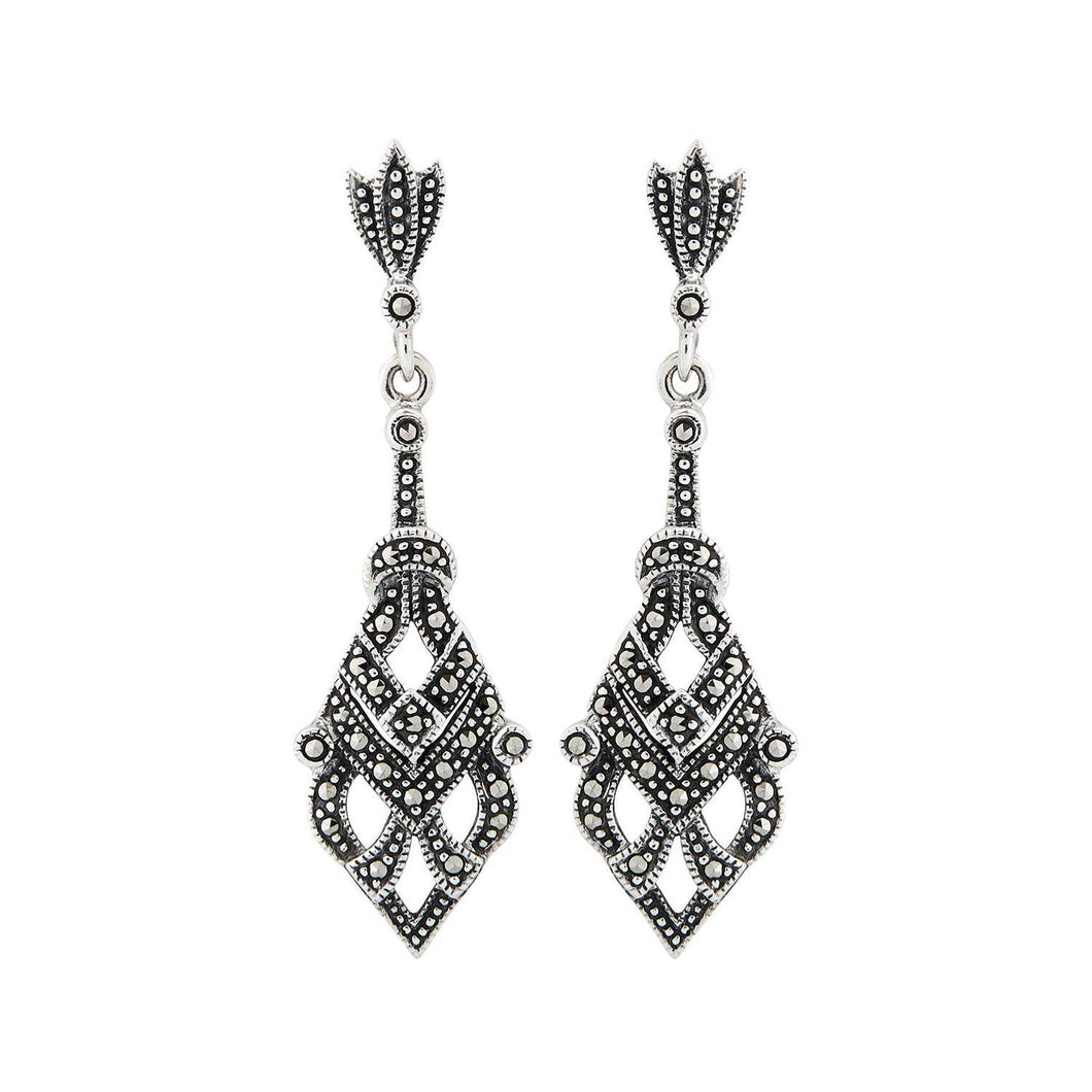 Art Deco Style Drop Earrings: Marcasite and Sterling Silver