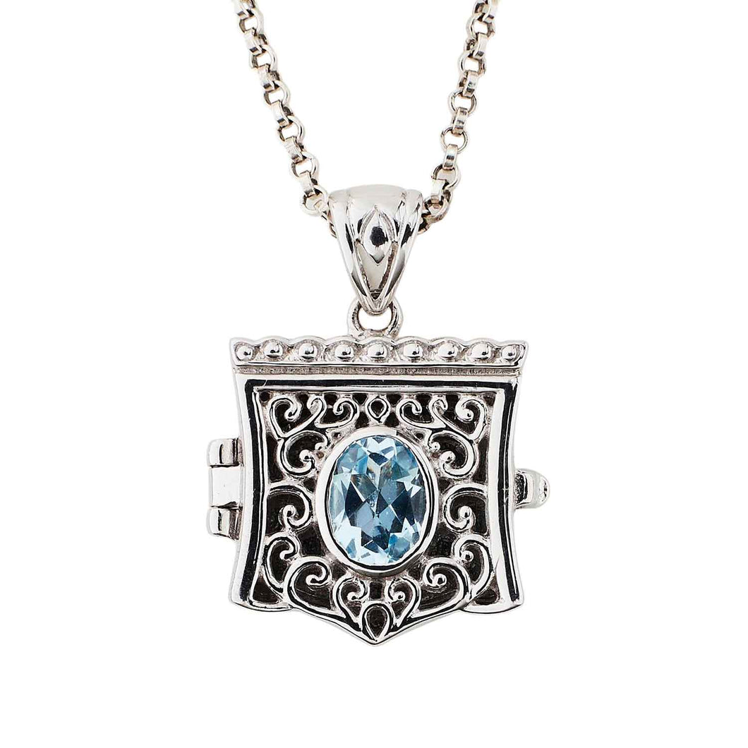 Art Deco Style Locket: Sterling Silver and Blue Topaz
