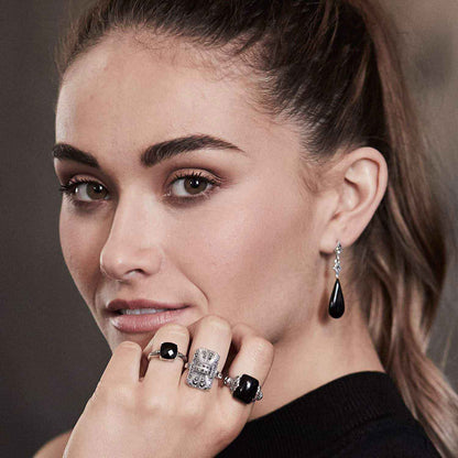 Cordelia: Art Deco Drop Earrings in Black Onyx, Marcasite and Sterling Silver