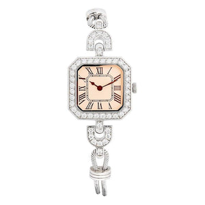 Art Deco Style Silver Dial Bracelet Watch: Sterling silver and Cubic Zirconia