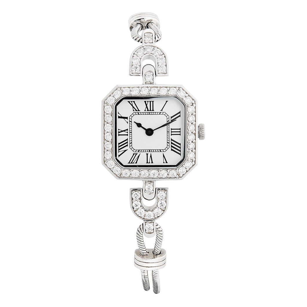 Art Deco Style Silver Dial Bracelet Watch: Sterling silver and Cubic Zirconia