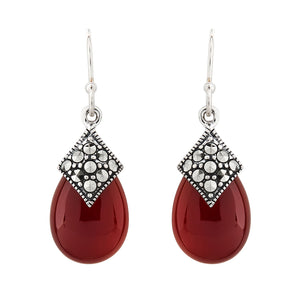 Art Deco Style Drop Earrings: Red Carnelian, Marcasite and  Sterling Silver
