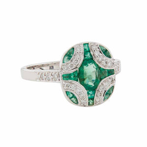 Art Deco Style Ring: 9ct White Gold, Emerald and Diamond