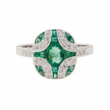 Load image into Gallery viewer, Art Deco Style Ring: 9ct White Gold, Emerald and Diamond