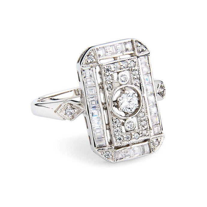 Art Deco Style Ring: Cubic Zirconia and Sterling Silver