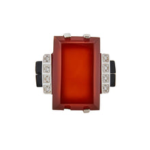 Load image into Gallery viewer, Art Deco Design Statement Cocktail Ring: Sterling Silver, Carnelian, Onyx , Cubic Zirconia