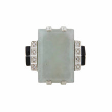 Load image into Gallery viewer, Art Deco Design Statement Cocktail Ring: Sterling Silver, Jade, Onyx, Cubic Zirconia