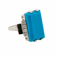 Load image into Gallery viewer, Art Deco Design Statement Cocktail Ring: Sterling Silver, Turquoise, Onyx and Cubic Zirconia