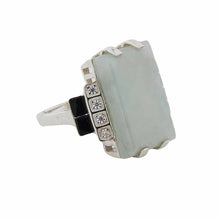 Load image into Gallery viewer, Art Deco Design Statement Cocktail Ring: Sterling Silver, Jade, Onyx, Cubic Zirconia
