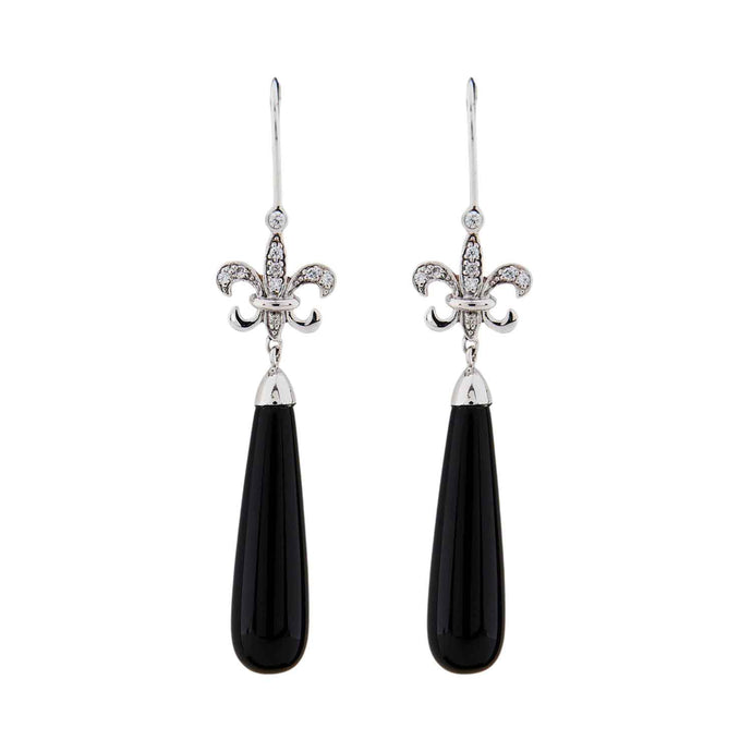 Art Deco Style Drop Earrings: Sterling Silver, Onyx and Cubic Zirconia