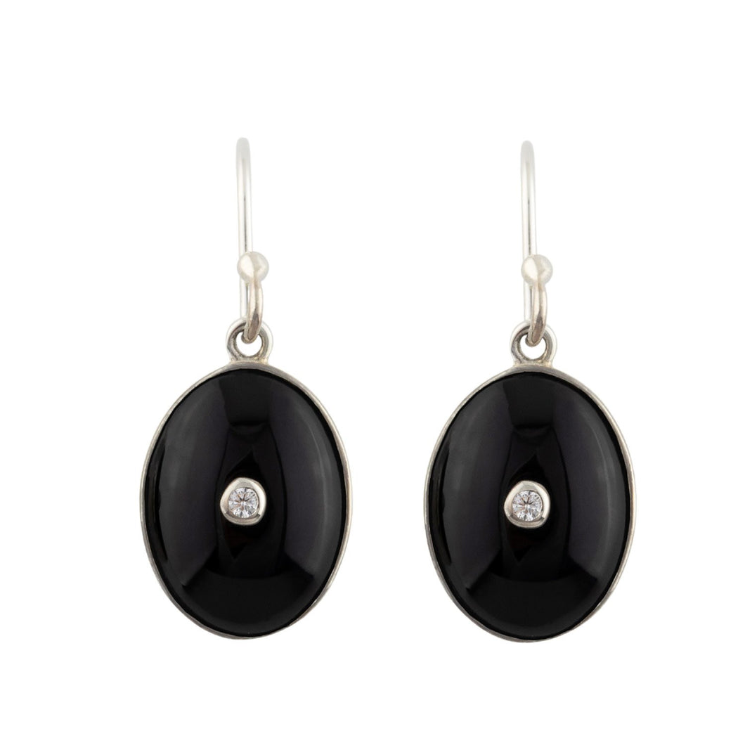 Art Deco Style Drop Earrings: Silver and Onyx