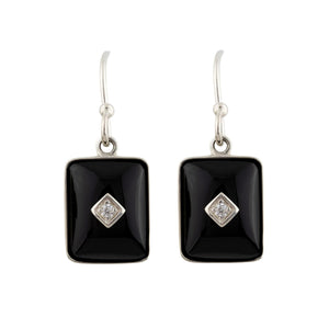 Octavia: Art Deco Geometric Earrings in Black Onyx, Cubic Zirconia and Sterling Silver