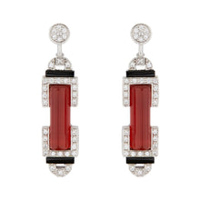 Load image into Gallery viewer, Wellington_&amp;_North_Art_Deco_Jewellery_Marlene_Carnelian_Cubic_Zirconia_Black_Onyx_925_Sterling_Silver_Barrel_Drop_Earrings