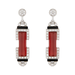 Wellington_&_North_Art_Deco_Jewellery_Marlene_Carnelian_Cubic_Zirconia_Black_Onyx_925_Sterling_Silver_Barrel_Drop_Earrings