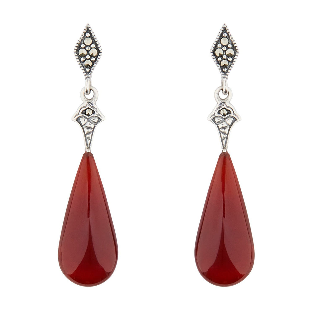 Sterling Silver Art Deco Drop Earrings with Carnelian and Marcasite ...