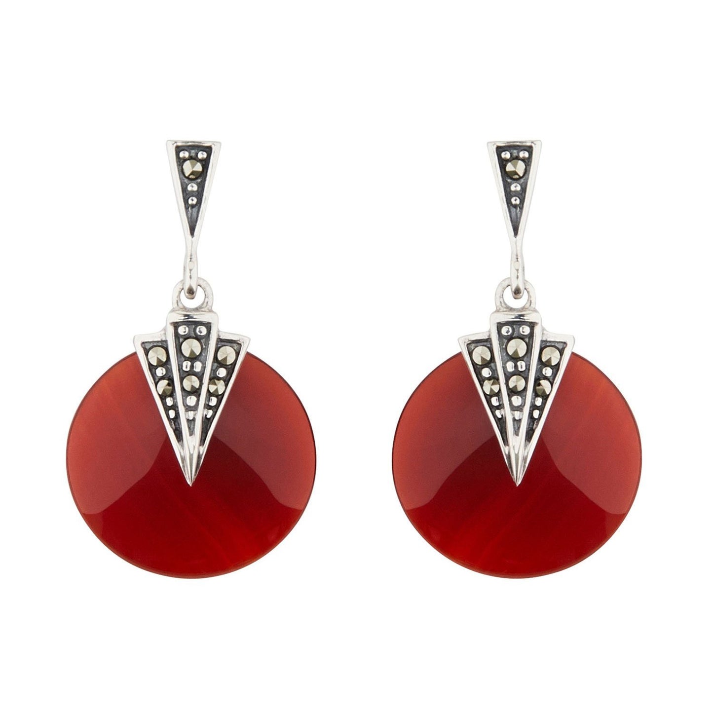 Wellington_&_North_Art_Deco_Jewellery_Mabel_Carnelian_Marcasite_925_Sterling_Silver_Round_Drop_Earrings
