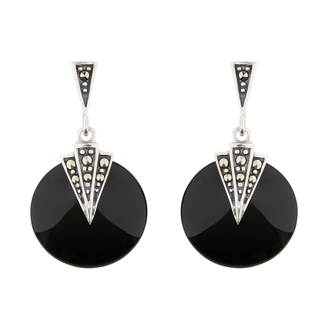 Wellington_&_North_Art_Deco_Jewellery_Mabel_Black_Onyx_Marcasite_925_Sterling_Silver_Round_Drop_Earrings