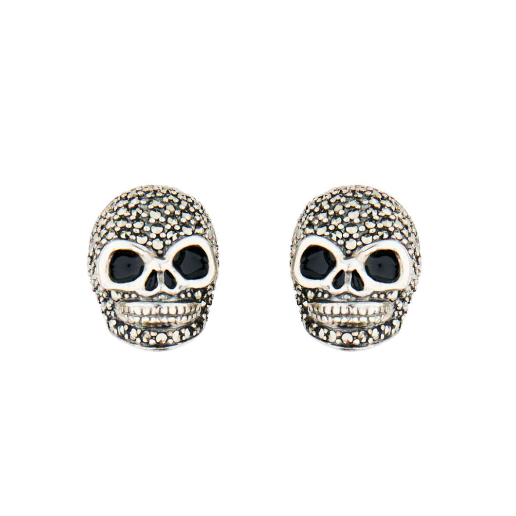 Jett: Skull Stud Earrings in Marcasite, Enamel and Sterling Silver
