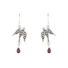 Load image into Gallery viewer, Wellington_&amp;_North_Jewellery_Joni_Marcasite_Red_Garnet_925_Sterling_Silver_Swallow_Earrings