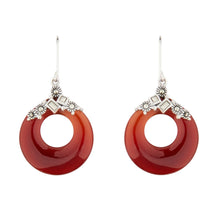 Load image into Gallery viewer, Art Deco Style Drop Earrings: Sterling Silver, Red Carnelian, Marcasite
