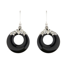 Load image into Gallery viewer, Art Deco Style Drop Earrings: Sterling Silver, Black Onyx, Marcasite