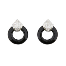 Load image into Gallery viewer, Wellington_&amp;_North_Art_Deco_Jewellery_Katherine_Black_Onyx_Cubic_Zirconia_925_Sterling_Silver_Small_Hoop_Earrings