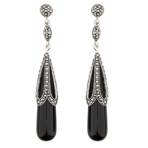Silver, Marcasite and Onyx Art Deco Style Earrings