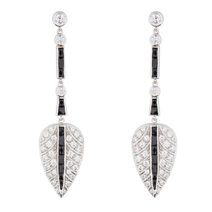 Art Deco Style Drop Earrings: Silver, Onyx, Cubic Zirconia