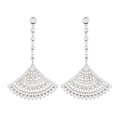 Art Deco Style Fan Drop Earrings: Sterling Silver, Cubic Zirconia 