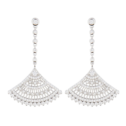 Art Deco Style Fan Drop Earrings: Sterling Silver, Cubic Zirconia 