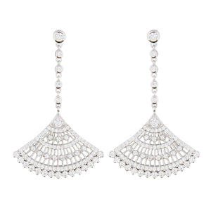 Art Deco Style Fan Drop Earrings: Sterling Silver, Cubic Zirconia 
