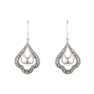 Vintage Style Drop Earrings: Sterling Silver and Marcasite