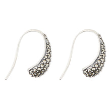 Load image into Gallery viewer, Wellington_&amp;_North_Art_Deco_Jewellery_Meredith_Marcasite_925_Sterling_Silver_Small_Huggie_Earrings_Side_View