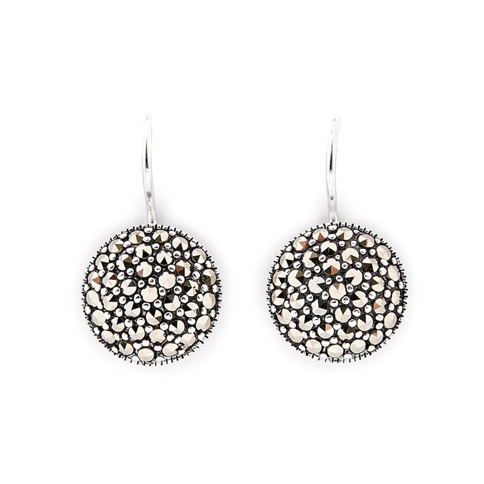 Tori: Round Drop Earrings in Marcasite and Sterling Silver