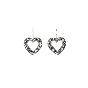 Olivia: Art Deco Heart Earrings in Marcasite and Sterling Silver