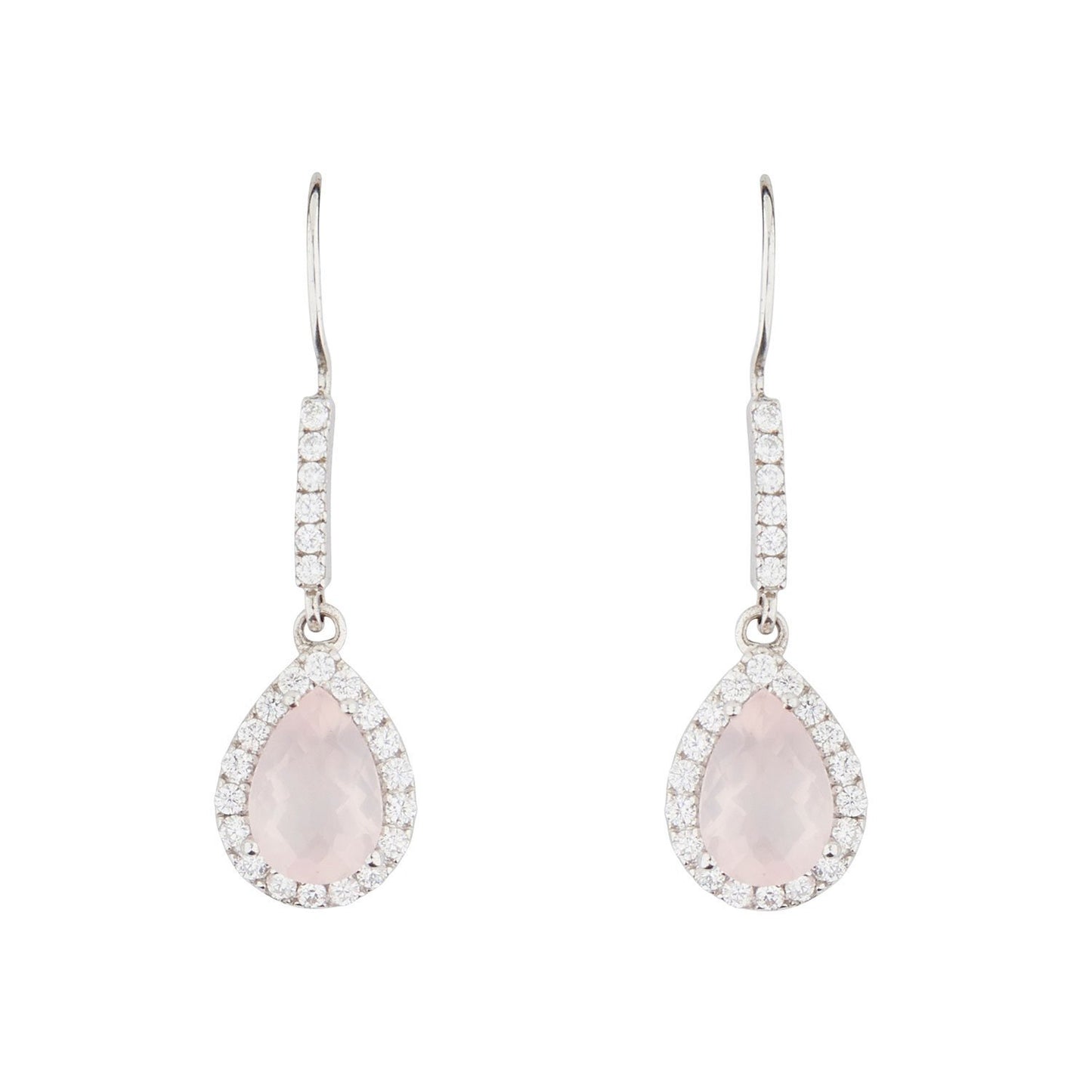 Wellington_&_North_Art_Deco_Jewellery_Juliet_Teardrop_Rose_Quartz_Cubic_Zirconia_925_Sterling_Silver_Drop_Earrings